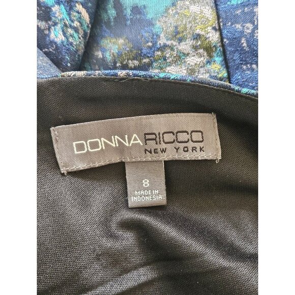 Donna Ricco Blue Brocade Fit & Flare Cocktail Dress, Sleeveless Women's Size 8 - Picture 10 of 13